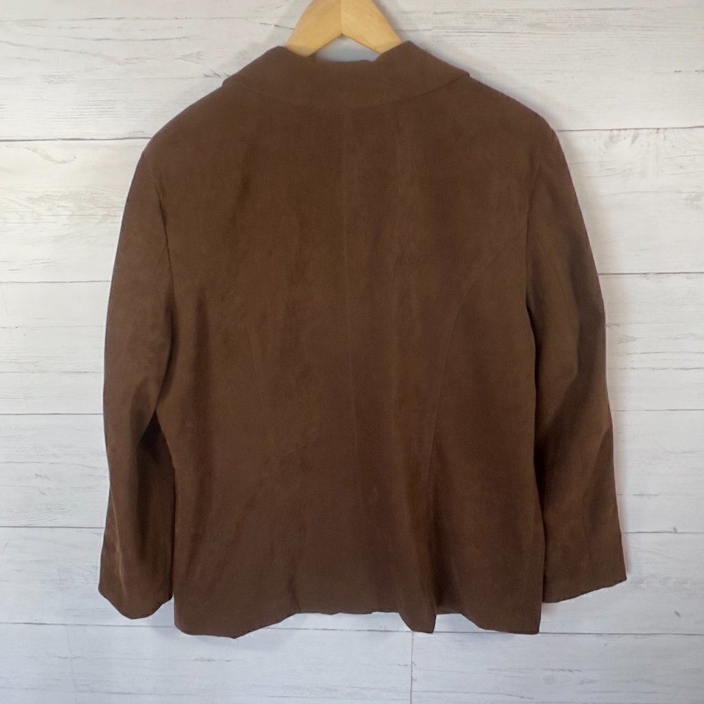 Talbots Blazer Jacket Womens Size Large Brown Suede Adorable Fox Patch Fall Wear - Picture 12 of 16
